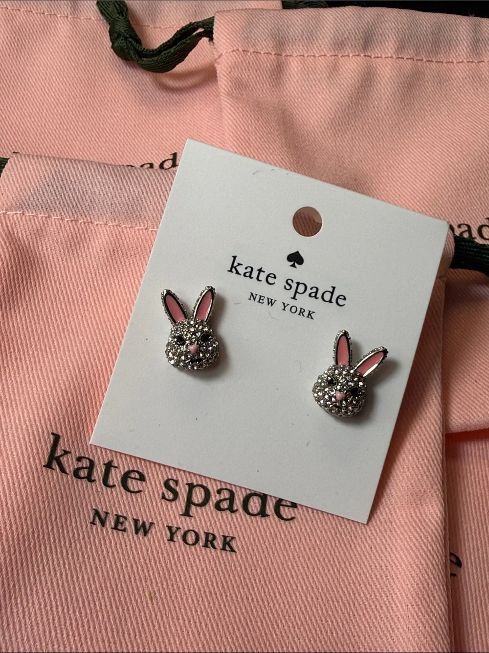 kate spade Sparkling Pink Bunny Crystal Stud Earrings for